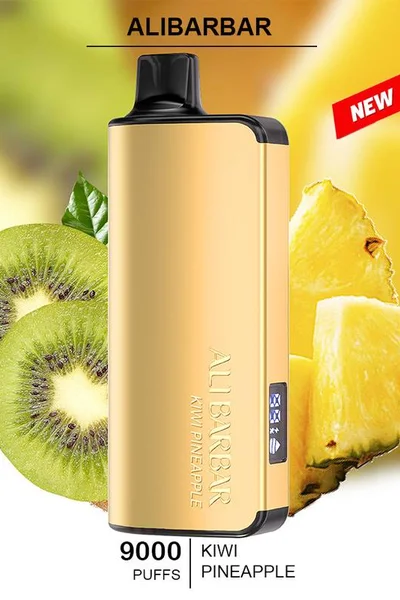 ALIBARBAR INGOT Kiwi Pineapple disposable vape, delivering 9000 puffs of tropical flavor in a sleek design.