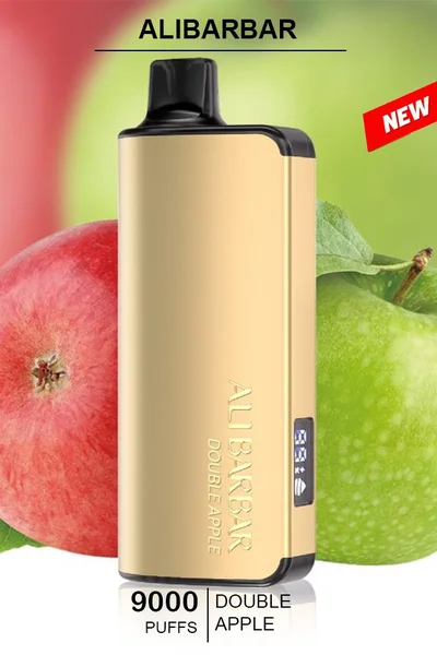 ALIBARBAR INGOT Double Apple disposable vape, delivering 9000 puffs with a blend of red and green apple flavors.