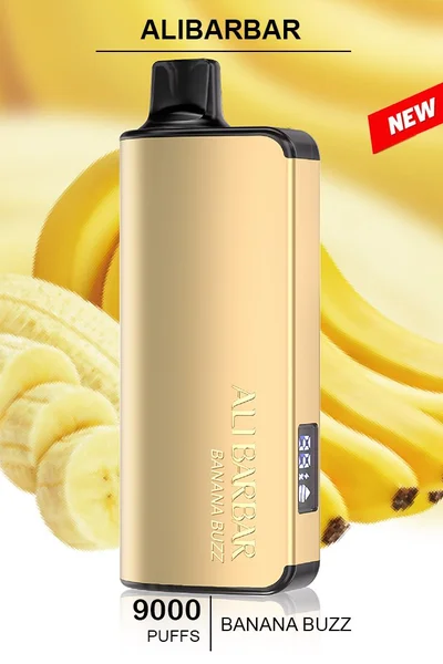 ALIBARBAR INGOT Banana Buzz disposable vape, offering 9000 puffs of creamy banana flavor in a sleek design.