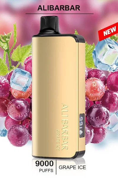 ALIBARBAR INGOT Grape Ice disposable vape, offering 9000 puffs of sweet grape and icy menthol flavor in a sleek design.