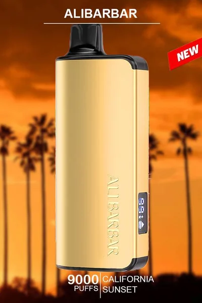 ALIBARBAR INGOT California Sunset disposable vape, offering 9000 puffs of tropical fruit flavor in a sleek and vibrant design.