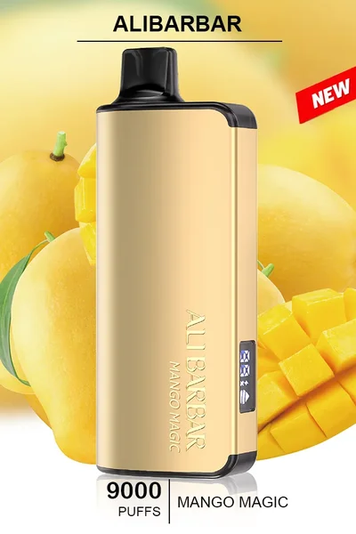 ALIBARBAR INGOT Mango Magic disposable vape, offering 9000 puffs of sweet and tropical mango flavor in a sleek design.