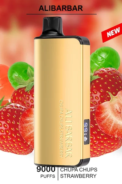 ALIBARBAR INGOT Chupa Chups Strawberry disposable vape, offering 9000 puffs of sweet strawberry lollipop flavor in a sleek, candy-inspired design.