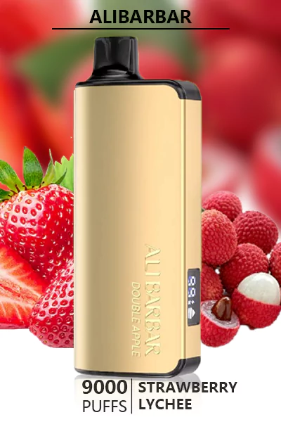 ALIBARBAR INGOT Strawberry Lychee disposable vape, offering 9000 puffs of juicy strawberry and exotic lychee flavor in a sleek and colorful design.