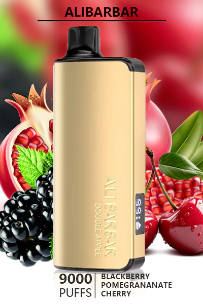 ALIBARBAR INGOT Blackberry Pomegranate Cherry disposable vape, offering 9000 puffs of bold blackberry, tart pomegranate, and sweet cherry flavor in a sleek design.