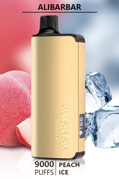 ALIBARBAR INGOT Peach Ice disposable vape, offering 9000 puffs of sweet peach flavor with a cool menthol finish in a sleek design.