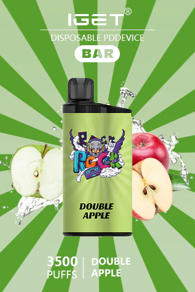 IGET BAR Double Apple disposable vape, offering 3500 puffs of sweet and tart apple flavor in a sleek, portable device.