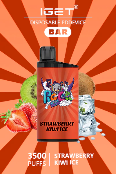 IGET BAR Strawberry Kiwi Ice disposable vape, offering 3500 puffs of sweet strawberry, tangy kiwi, and cool menthol ice flavor in a sleek, portable device.