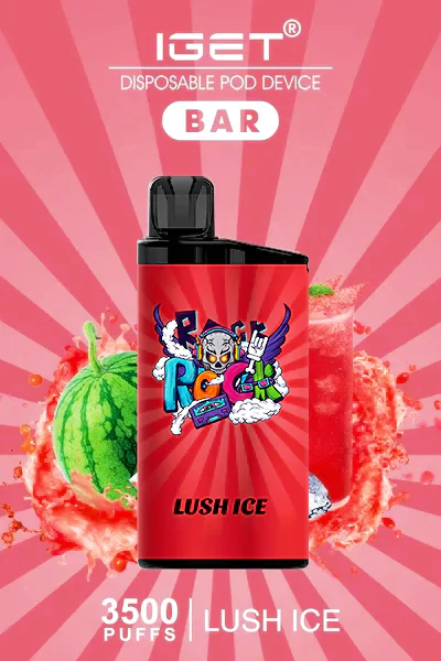 IGET BAR Lush Ice disposable vape, delivering 3500 puffs of sweet watermelon and menthol ice flavor in a sleek, portable design.