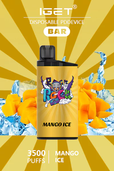 IGET BAR Mango disposable vape, delivering 3500 puffs of sweet, tropical mango flavor in a convenient, portable design.