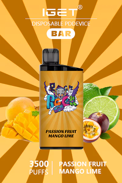 IGET BAR Passionfruit Mango Lime disposable vape offering 3500 puffs of exotic passionfruit, mango, and lime flavors in a sleek, portable device.