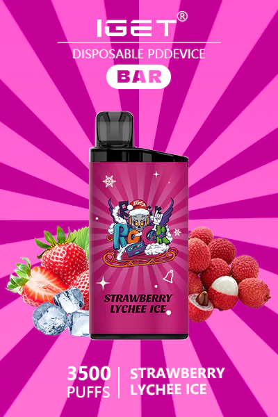 IGET BAR Strawberry Lychee disposable vape offering 3500 puffs of sweet strawberry and tropical lychee flavor.