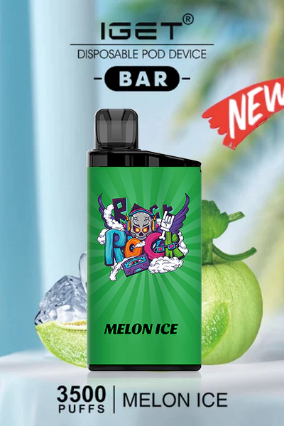 IGET BAR Melon Ice disposable vape featuring a sweet melon flavor with a cool menthol ice finish, offering 3500 puffs of refreshment.