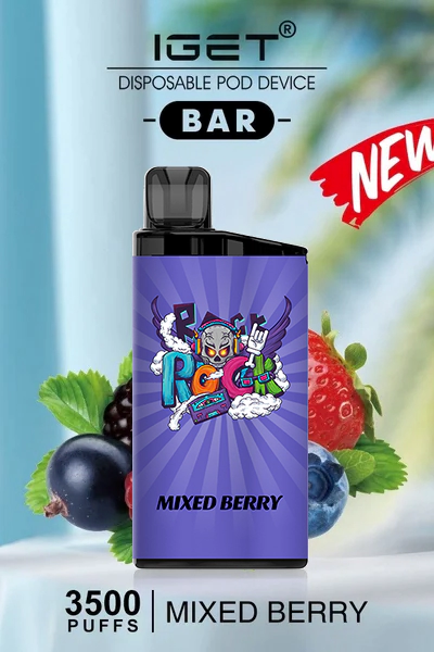 IGET BAR Mixed Berry disposable vape, featuring a sweet blend of strawberries, blueberries, and raspberries for a refreshing berry flavor with 3500 puffs.